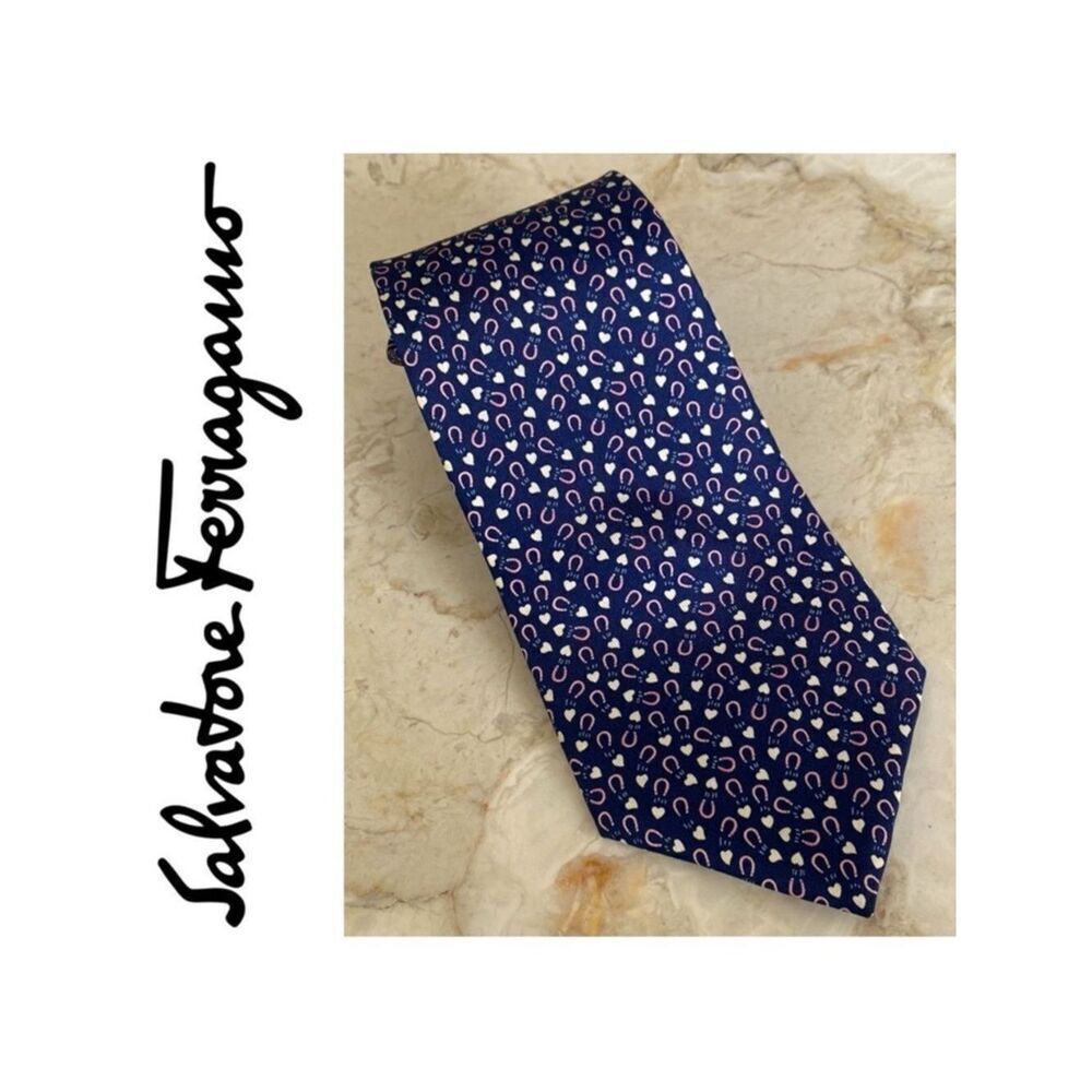 Salvatore Ferragamo Magnets & Hearts 100% Silk Tie